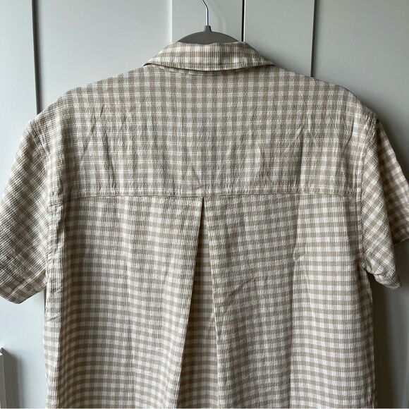 Madewell Camp Checked Gingham Plaid Boxy Gauze Button Down Shirt Tan Small NWT - Picture 15 of 16
